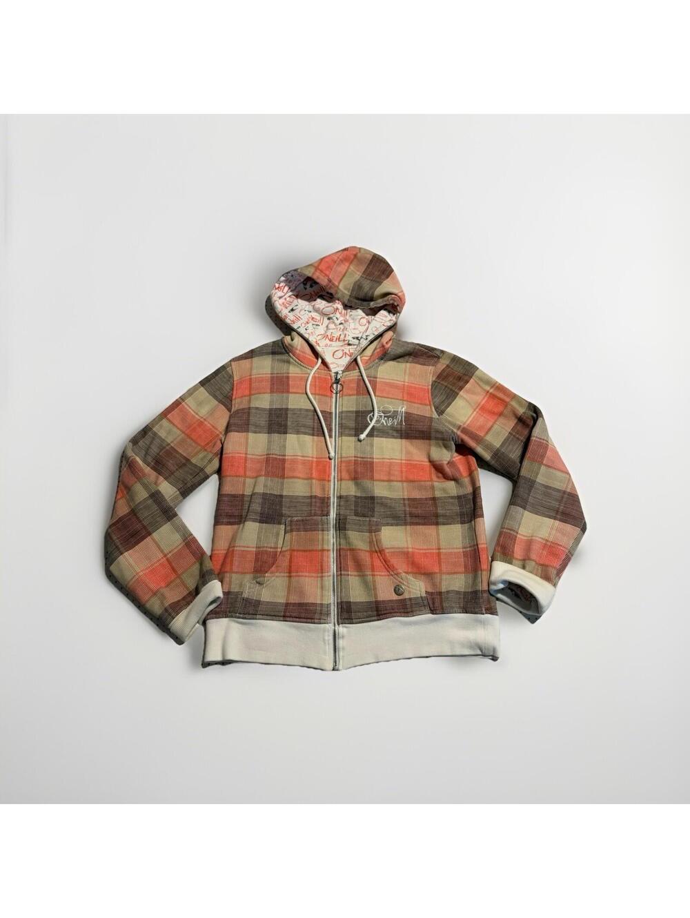 VTG Y2K O’neil  Hoodie Plaid Full Zip reversible Skate Jacket Size Large ￼